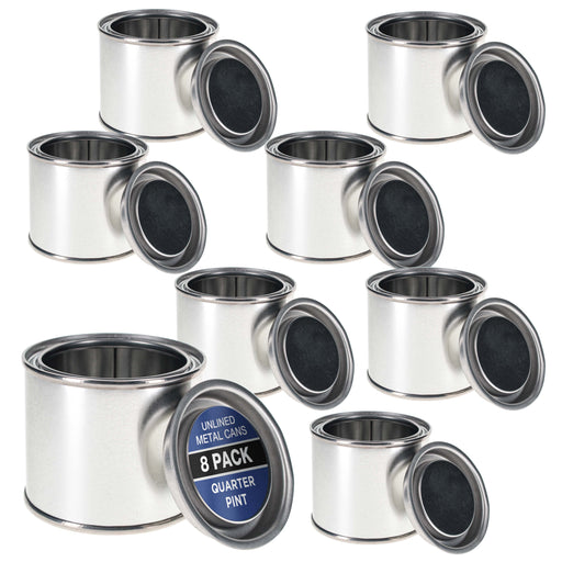 1/4 Pint Unlined Empty Metal Paint Can Bucket with Lids, Pack of 8 - Triple Tight Lid Seal, 4 fl. oz. Steel Coating Storage Container Tin - Store Oil-Based Paint, Art, DIY Crafts