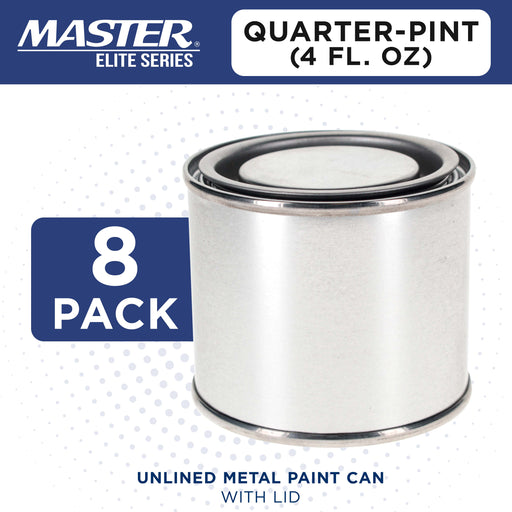 1/4 Pint Unlined Empty Metal Paint Can Bucket with Lids, Pack of 8 - Triple Tight Lid Seal, 4 fl. oz. Steel Coating Storage Container Tin - Store Oil-Based Paint, Art, DIY Crafts