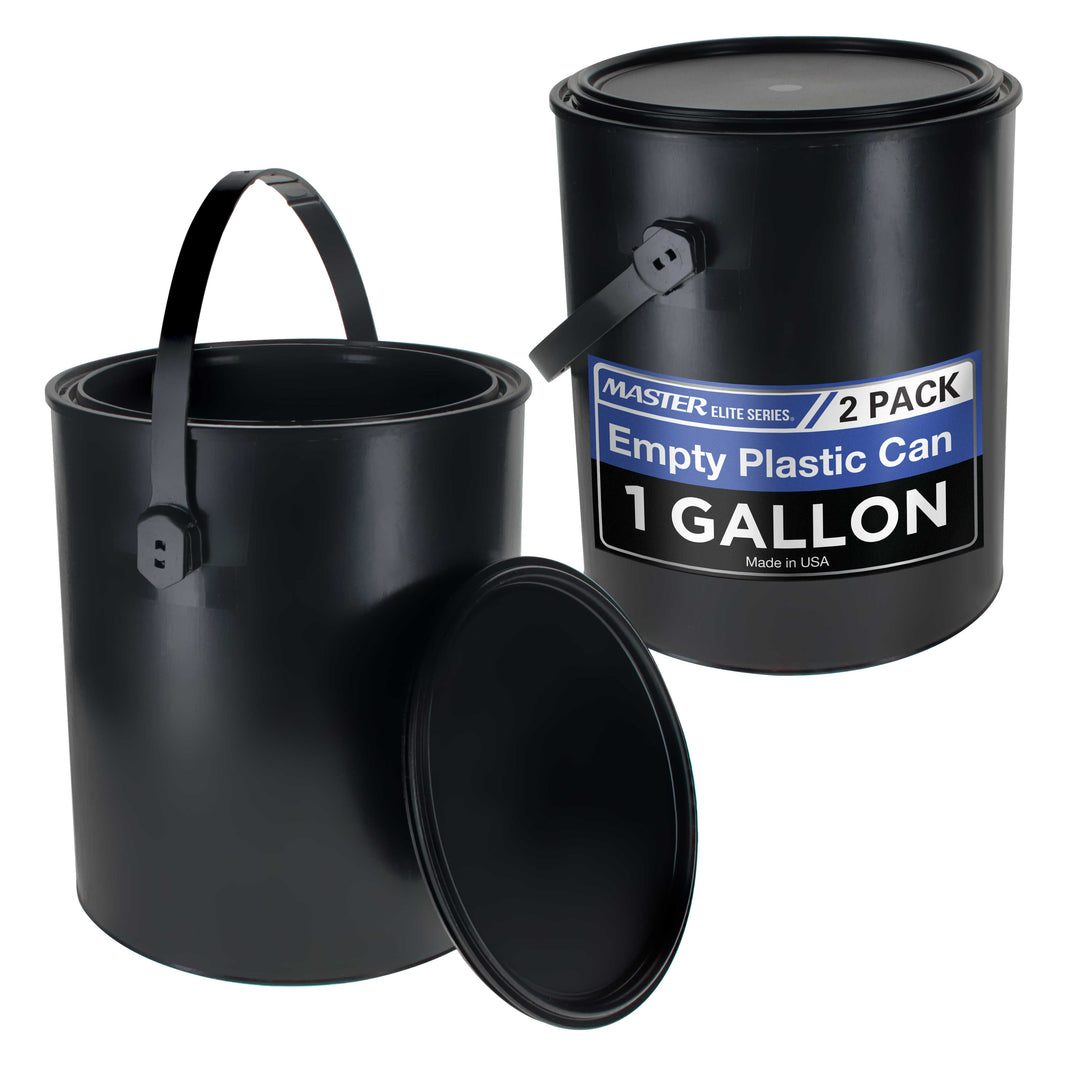 1 Gallon Empty Plastic Paint Can Bucket, Pack of 2 - Triple Lock Airtight Lid Seal, 128 fl. oz. All-Plastic Coating Storage Can, Handle