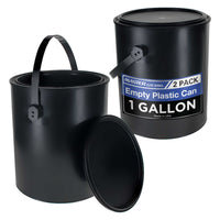 1 Gallon Empty Plastic Paint Can Bucket, Pack of 2 - Triple Lock Airtight Lid Seal, 128 fl. oz. All-Plastic Coating Storage Can, Handle