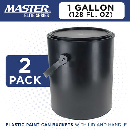 1 Gallon Empty Plastic Paint Can Bucket, Pack of 2 - Triple Lock Airtight Lid Seal, 128 fl. oz. All-Plastic Coating Storage Can, Handle