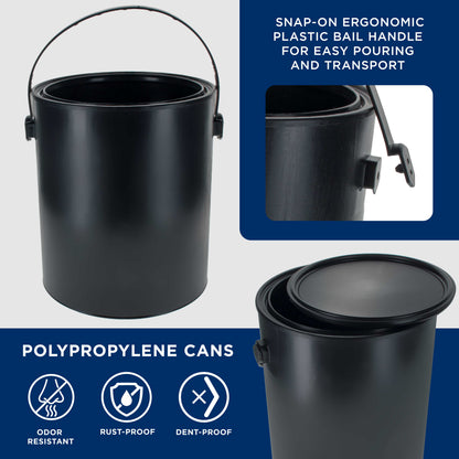 1 Gallon Empty Plastic Paint Can Bucket, Pack of 2 - Triple Lock Airtight Lid Seal, 128 fl. oz. All-Plastic Coating Storage Can, Handle