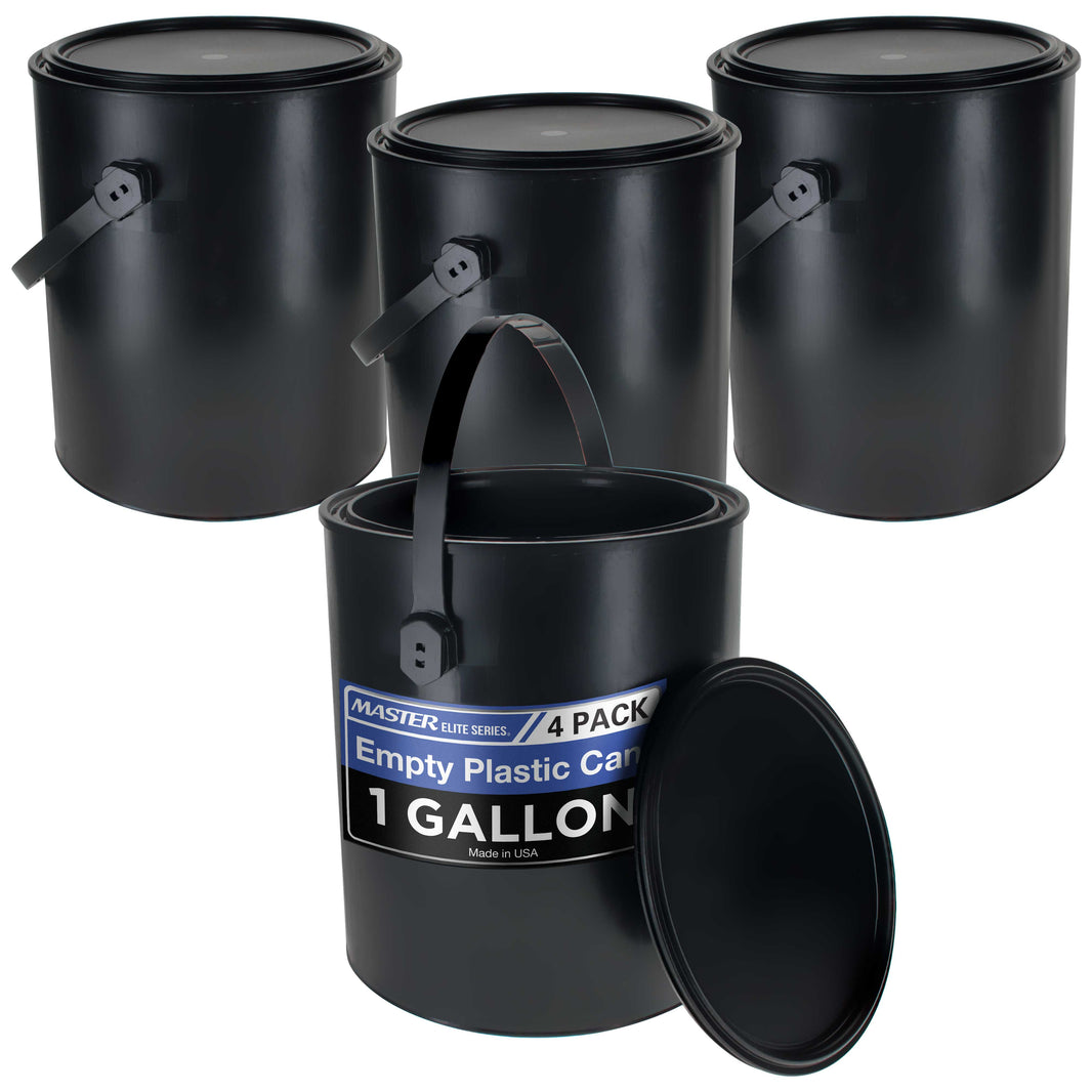 1 Gallon Empty Plastic Paint Can Bucket, Pack of 4 - Triple Lock Airtight Lid Seal, 128 fl. oz. All-Plastic Coating Storage Can, Handle