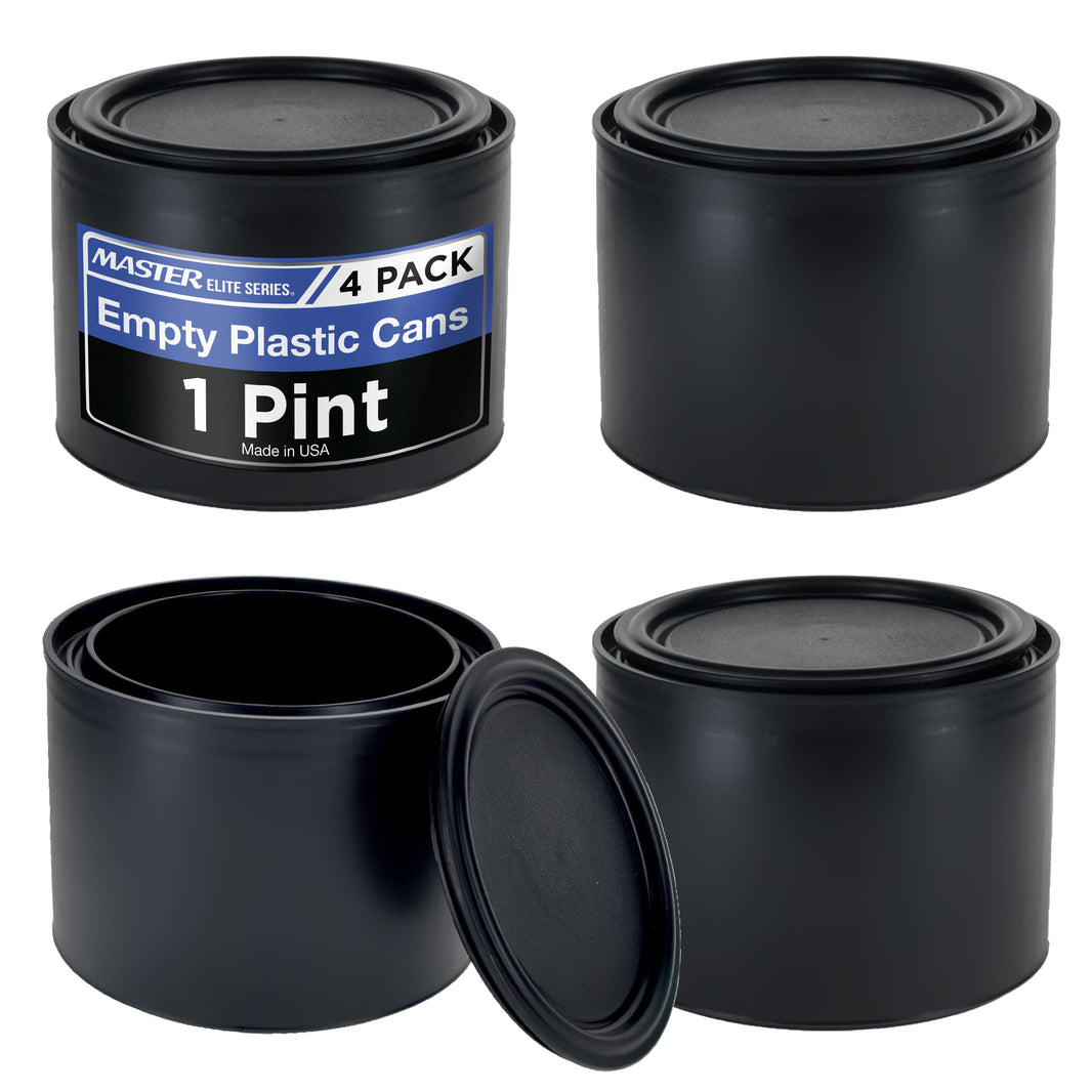 1 Pint Empty Plastic Paint Can Bucket, Pack of 4 - Triple Lock Airtight Lid Seal, 32 fl. oz. All-Plastic Coating Storage Can, Pail Handle