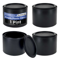 1 Pint Empty Plastic Paint Can Bucket, Pack of 4 - Triple Lock Airtight Lid Seal, 32 fl. oz. All-Plastic Coating Storage Can, Pail Handle