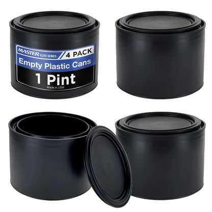 1 Pint Empty Plastic Paint Can Bucket, Pack of 4 - Triple Lock Airtight Lid Seal, 32 fl. oz. All-Plastic Coating Storage Can, Pail Handle