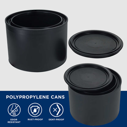 1 Pint Empty Plastic Paint Can Bucket, Pack of 4 - Triple Lock Airtight Lid Seal, 32 fl. oz. All-Plastic Coating Storage Can, Pail Handle