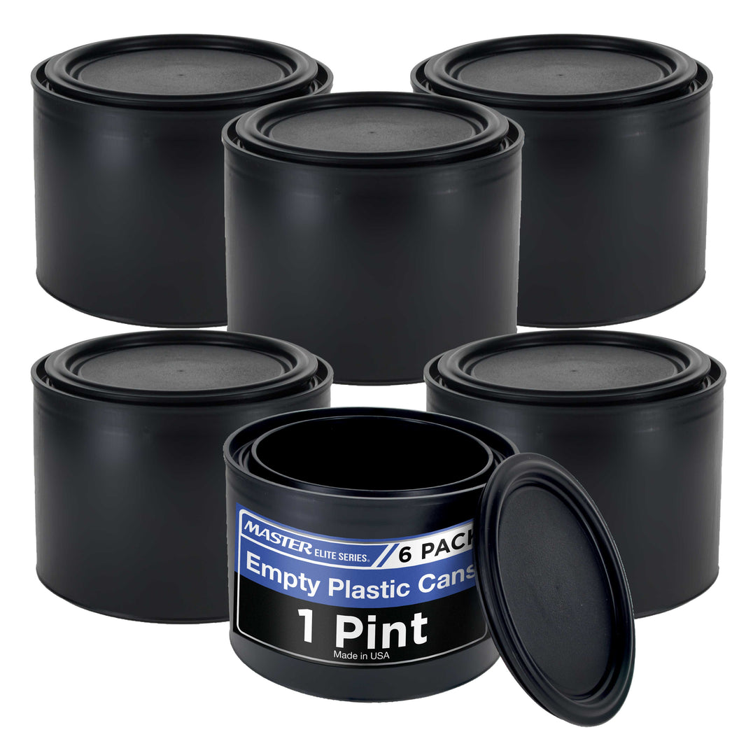 1 Pint Empty Plastic Paint Can Bucket, Pack of 6 - Triple Lock Airtight Lid Seal, 32 fl. oz. All-Plastic Coating Storage Can, Pail Handle