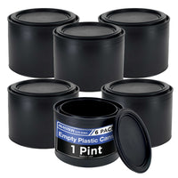 1 Pint Empty Plastic Paint Can Bucket, Pack of 6 - Triple Lock Airtight Lid Seal, 32 fl. oz. All-Plastic Coating Storage Can, Pail Handle