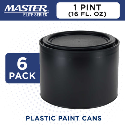 1 Pint Empty Plastic Paint Can Bucket, Pack of 6 - Triple Lock Airtight Lid Seal, 32 fl. oz. All-Plastic Coating Storage Can, Pail Handle