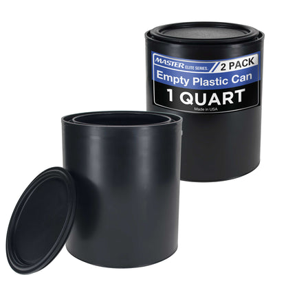 1 Quart Empty Plastic Paint Can Bucket, Pack of 2 - Triple Lock Airtight Lid Seal, 32 fl. oz. All-Plastic Coating Storage Can Pail Handle