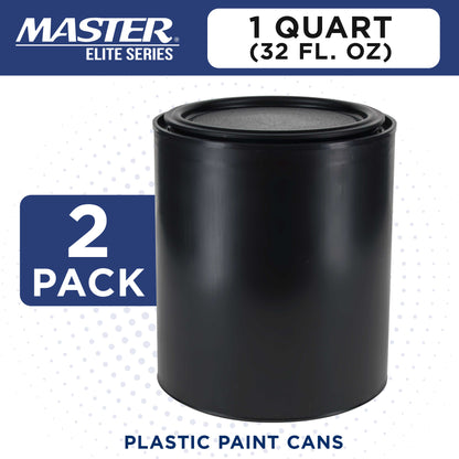 1 Quart Empty Plastic Paint Can Bucket, Pack of 2 - Triple Lock Airtight Lid Seal, 32 fl. oz. All-Plastic Coating Storage Can Pail Handle