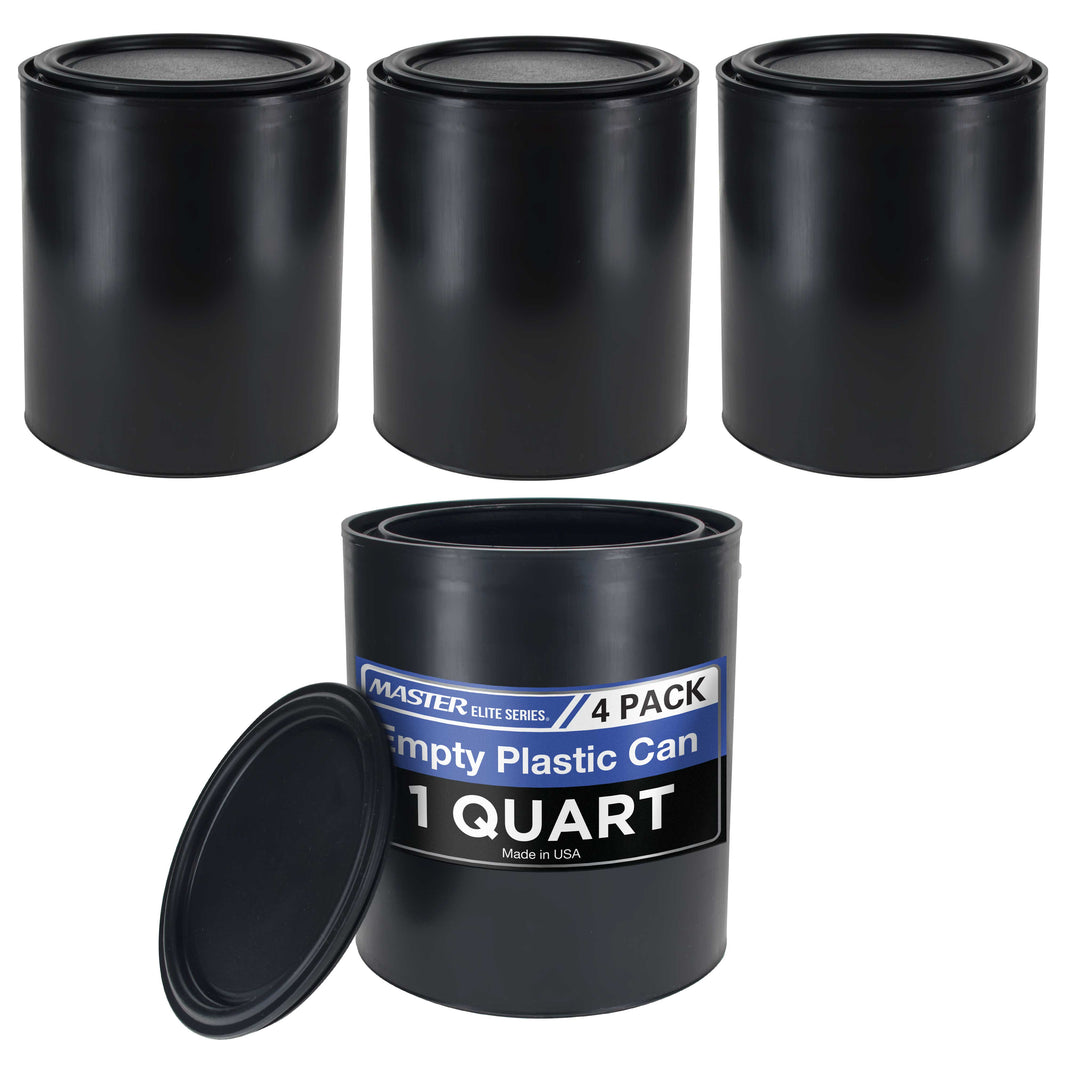 1 Quart Empty Plastic Paint Can Bucket, Pack of 4 - Triple Lock Airtight Lid Seal, 32 fl. oz. All-Plastic Coating Storage Can Pail Handle