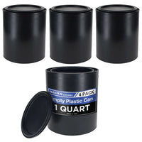 1 Quart Empty Plastic Paint Can Bucket, Pack of 4 - Triple Lock Airtight Lid Seal, 32 fl. oz. All-Plastic Coating Storage Can Pail Handle