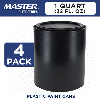 1 Quart Empty Plastic Paint Can Bucket, Pack of 4 - Triple Lock Airtight Lid Seal, 32 fl. oz. All-Plastic Coating Storage Can Pail Handle