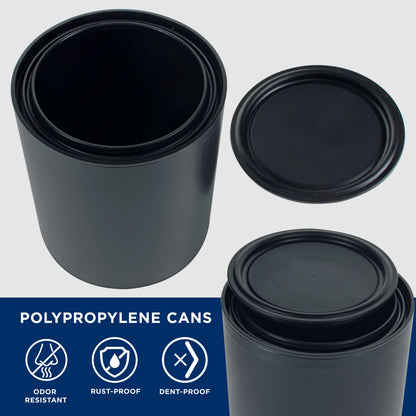 1 Quart Empty Plastic Paint Can Bucket, Pack of 4 - Triple Lock Airtight Lid Seal, 32 fl. oz. All-Plastic Coating Storage Can Pail Handle