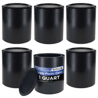 1 Quart Empty Plastic Paint Can Bucket, Pack of 6 - Triple Lock Airtight Lid Seal, 32 fl. oz. All-Plastic Coating Storage Can Pail Handle
