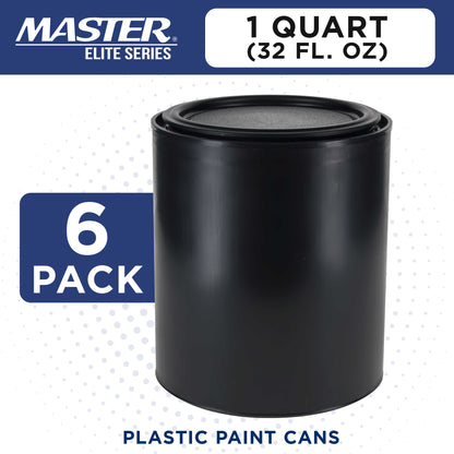 1 Quart Empty Plastic Paint Can Bucket, Pack of 6 - Triple Lock Airtight Lid Seal, 32 fl. oz. All-Plastic Coating Storage Can Pail Handle