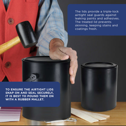 1 Quart Empty Plastic Paint Can Bucket, Pack of 6 - Triple Lock Airtight Lid Seal, 32 fl. oz. All-Plastic Coating Storage Can Pail Handle