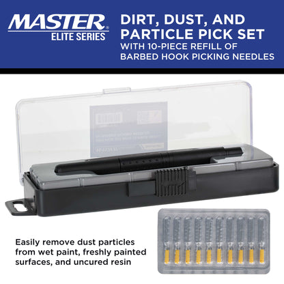 Dirt, Dust, and Particle Pick Set with 10-piece Refill of Barbed Hook Picking Needles - Remove Dust Particles from Wet Paint