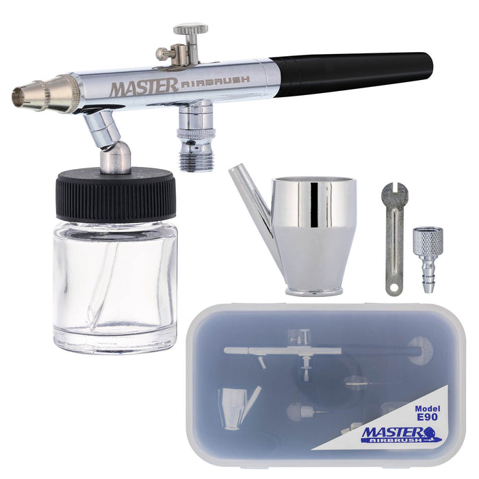 Master Performance E90 Multi-Purpose Precision Dual-Action Siphon Feed Airbrush with Black Handle, 0.35 mm Tip, 3/4 oz Bottle