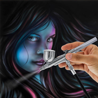 G222 Multi-Purpose Dual-Action Gravity Feed Airbrush Gun Set for Model Painting, Graphics, Cake & Fine Art - Air Brush Gun Kit with 3