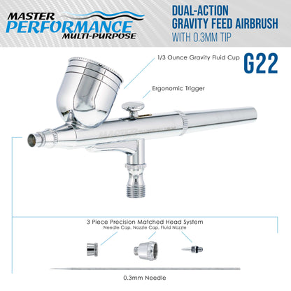 G22 Multi-Purpose Dual-Action Gravity Feed Airbrush Gun for Model Painting, Graphics, Cake & Fine Art - Air Brush Gun Only with a