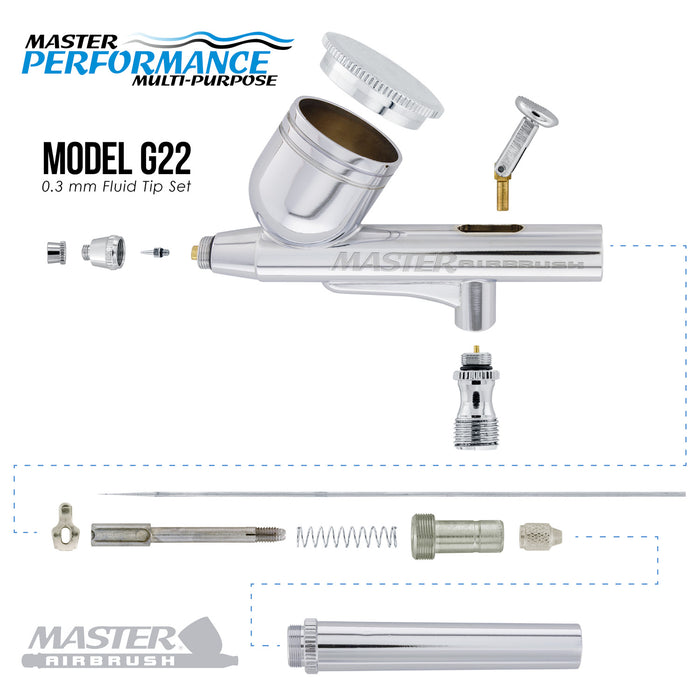 G22 Multi-Purpose Dual-Action Gravity Feed Airbrush Set with a 0.3mm Tip and 1/3 oz. Fluid Cup - User Friendly