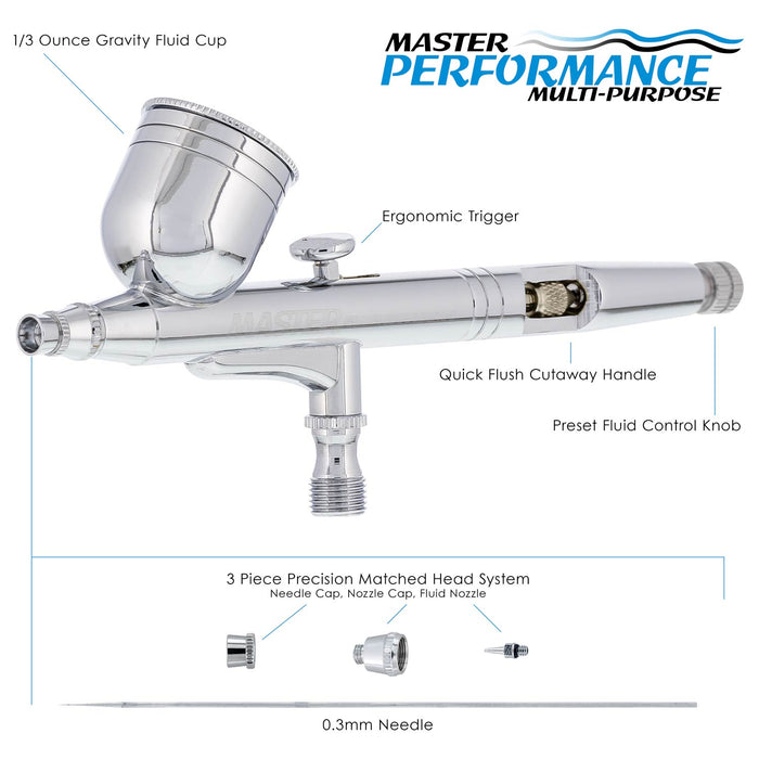 Master Performance G23 Multi-Purpose Dual-Action Gravity Feed Airbrush, 0.3 mm Tip, 1/3 oz Cup, Cutaway Handle