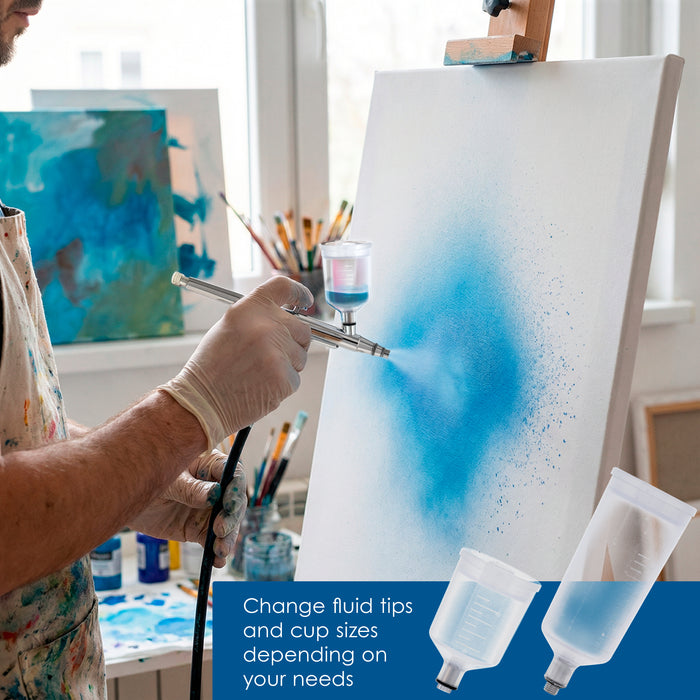 Master Airbrush G244 Pro Dual-Action Gravity Feed Airbrush Set with 3 Nozzle Sets (0.2, 0.3, 0.5mm) & Two Cups (3/4, 1.5 oz) for Tanning & Hobby - Air Brush Gun for Painting, Aerografo Body Art & Cake