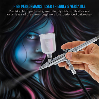 G244 Pro Dual-Action Gravity Feed Airbrush Set with 3 Nozzle Sets (0.2, 0.3, 0.5mm) & Two Cups (3/4, 1.5 oz) for Tanning & Hobby