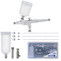 G244 Pro Dual-Action Gravity Feed Airbrush Set with 3 Nozzle Sets (0.2, 0.3, 0.5mm) & Two Cups (3/4, 1.5 oz) for Tanning & Hobby