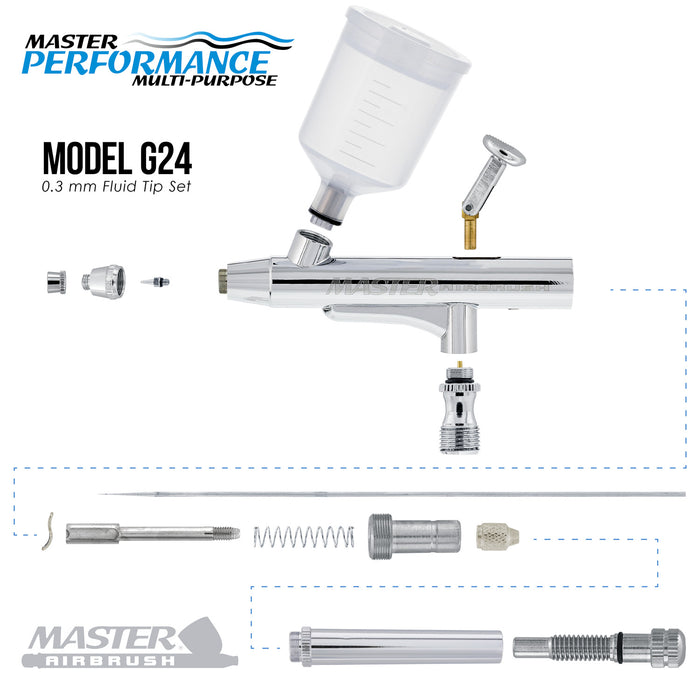 Master Performance G24 Multi-Purpose Precision Dual-Action Gravity Feed Airbrush, 0.3 mm Tip, 3/4 & 1.5 oz Cups