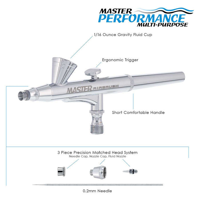 Master Performance G25 Multi-Purpose Precision Dual-Action Gravity Feed Airbrush, 0.2 mm Tip, 1/16 oz Cup