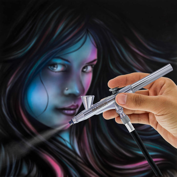 Master Airbrush G25 Multi-Purpose Dual-Action Gravity Feed Airbrush Gun Kit with 0.2mm Tip & 1/16 oz Cup for Aerografo Illustration, Nail Art, Model Painting & Cake Decorating