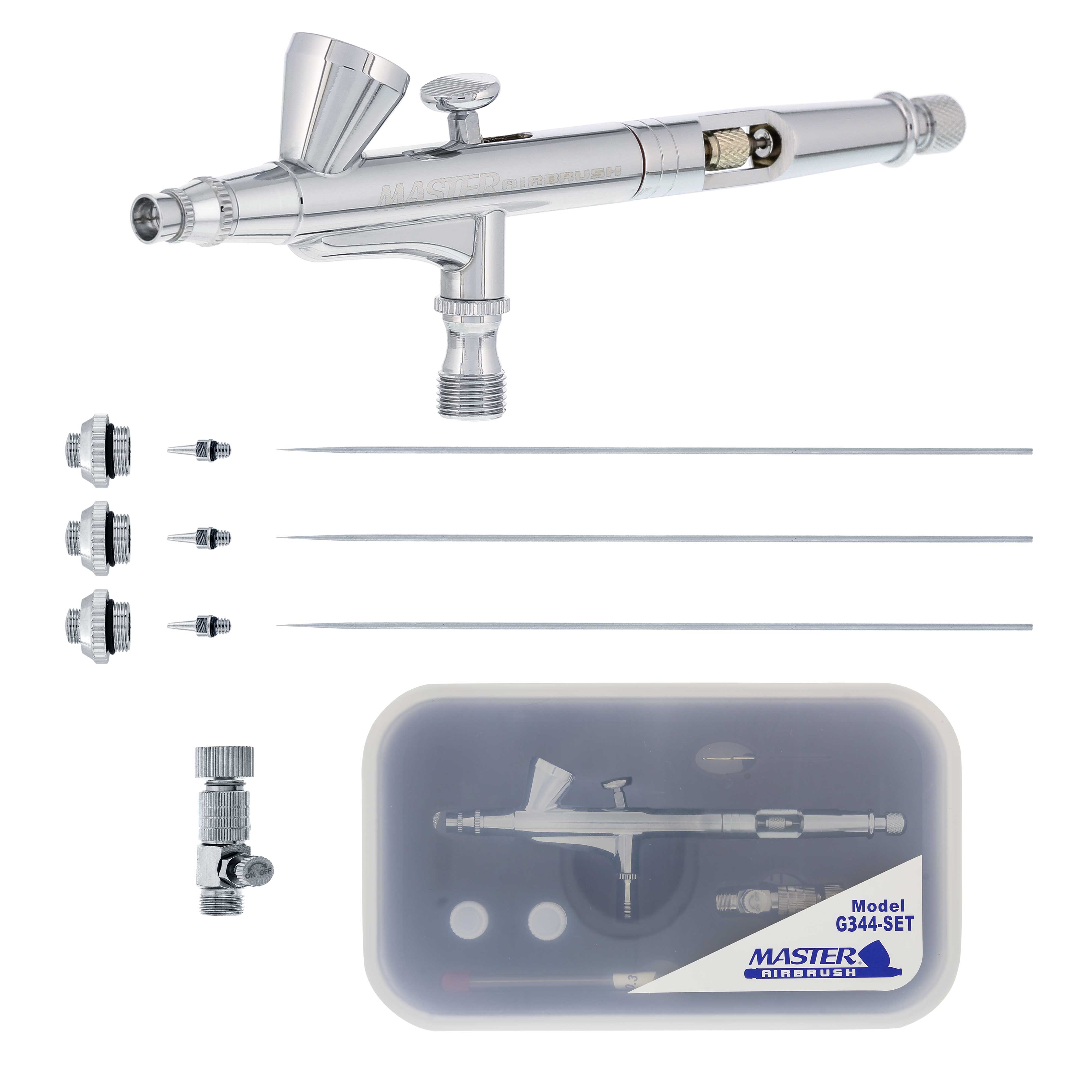 Dual-Action Gravity Feed Airbrush, Nozzle Sets 1/16 oz. Fluid Cup