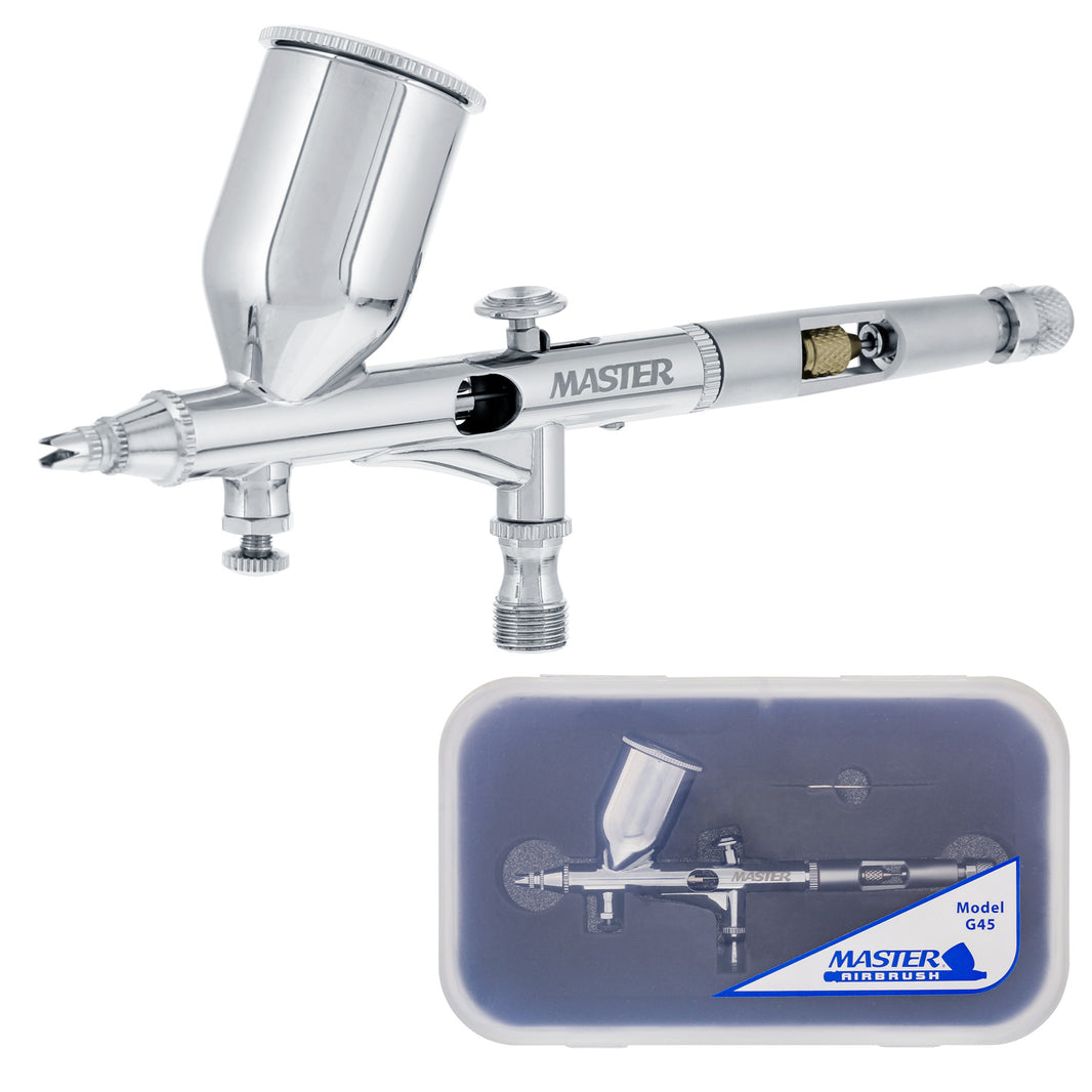 Master High Precision G45 Dual-Action Gravity Feed Airbrush, 0.2 mm Tip, Large 1/2 oz Cup, Air Control