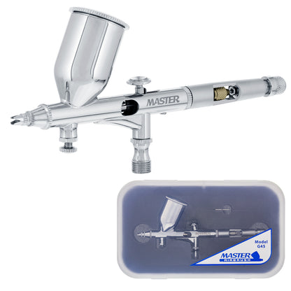 Master High Precision G45 Dual-Action Gravity Feed Airbrush, 0.2 mm Tip, Large 1/2 oz Cup, Air Control