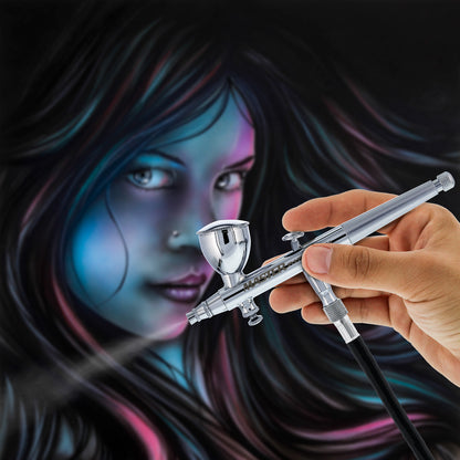 Model G46 Multi-Purpose Dual-Action Airbrush, 0.3 mm Tip, 3 Sizes of Gravity Feed Fluid Cups, Micro Airflow Valve