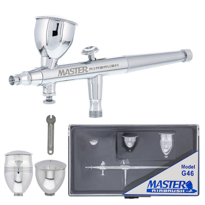 Model G46 Multi-Purpose Dual-Action Airbrush, 0.3 mm Tip, 3 Sizes of Gravity Feed Fluid Cups, Micro Airflow Valve