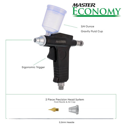 Master Economy G70 Universal Precision Trigger Style Gravity Feed Airbrush Set with 0.3mm Tip and 1/8 in. Air Inlet