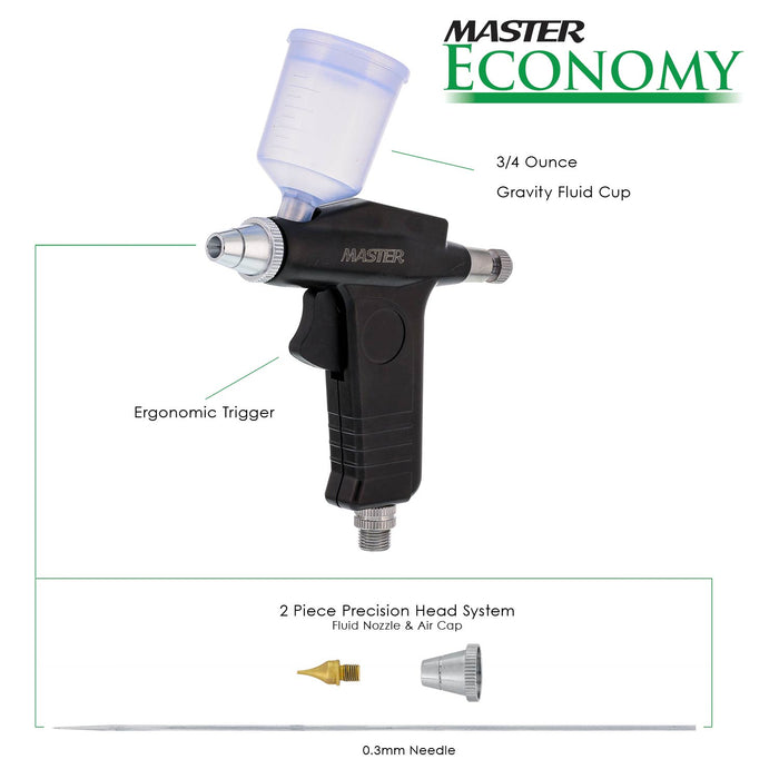 Master Economy G70 Universal Precision Trigger Style Gravity Feed Airbrush Set with 0.3mm Tip and 1/8 in. Air Inlet