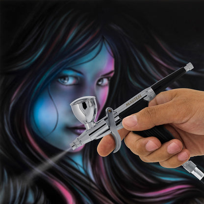 Master Performance G76 Pistol Trigger Gravity Feed Airbrush, Spray Gun Fan Air Cap Head, 0.3mm Tip, 3 Gravity Cups