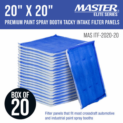 Premium Paint Spray Booth Tacky Intake Filter Panel 20" x 20", Box of 20, Internal Wire Frame, Crossdraft Booth Filtration Dirt Particles