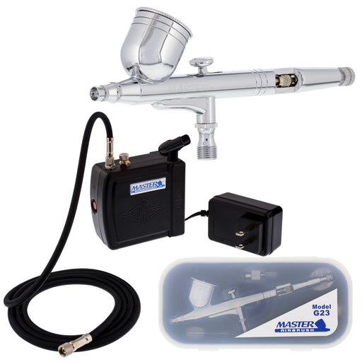 Master Performance G23 Airbrush Kit with Master Black Mini Portable Compressor C16-B & Air Hose