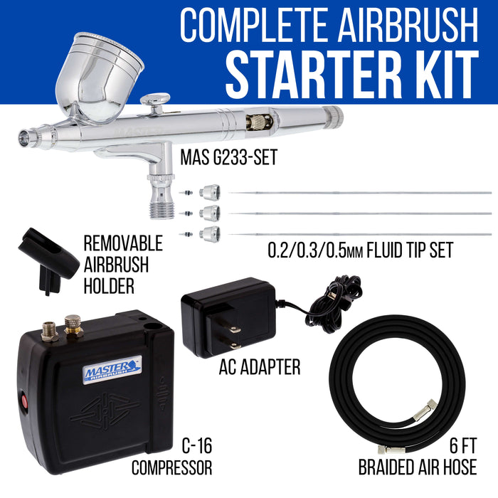 Airbrush Kit with Black Mini Portable Compressor C16-B & Air Hose — TCP  Global