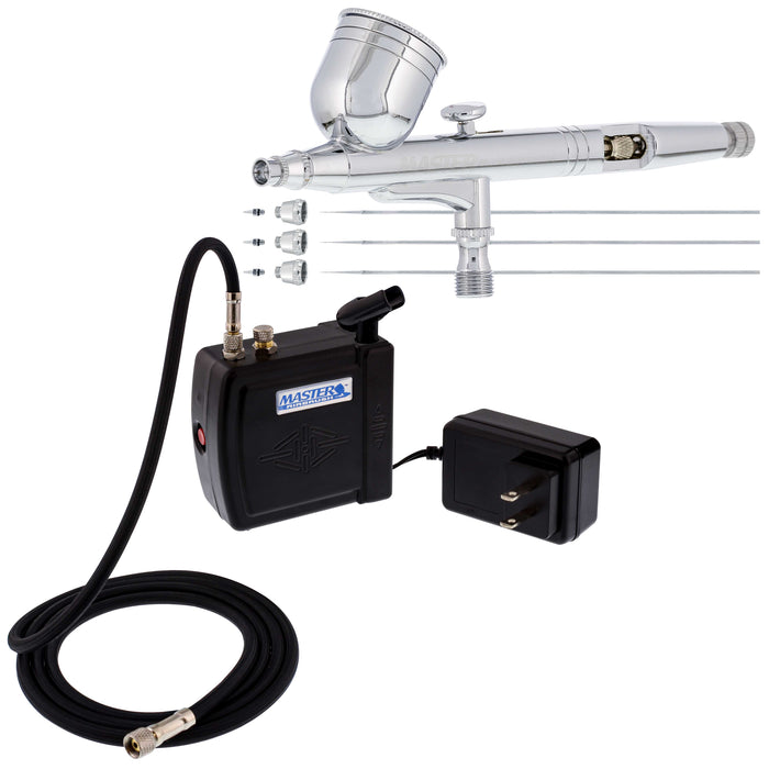 Master Performance G233 Airbrush Kit with Master Black Mini Portable Compressor C16-B & Air Hose