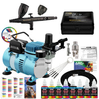 Cool Runner II Dual Fan Air Compressor System Kit with Plus Elite Level Performance Airbrush Set, 6 Acrylic Paint Colors