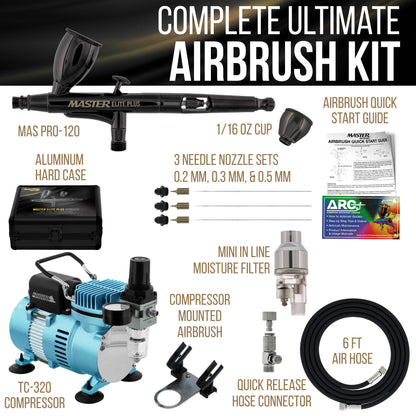 Cool Runner II Dual Fan Air Compressor System Kit with Plus Ultimate Airbrush Set with 3 Tips 0.2, 0.3 and 0.5 mm, Case, Dual-Action