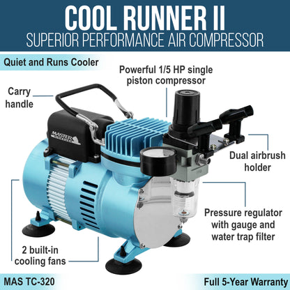 Cool Runner II Dual Fan Air Compressor System Kit with Plus Ultimate Airbrush Set with 3 Tips 0.2, 0.3 and 0.5 mm, Case, Dual-Action